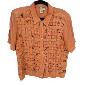 Friday wear vintage womens size medium orange multicolor basket weave button up